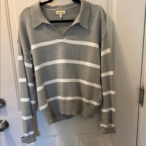 Thread & Supply V-Neck Sweater in Gray and White